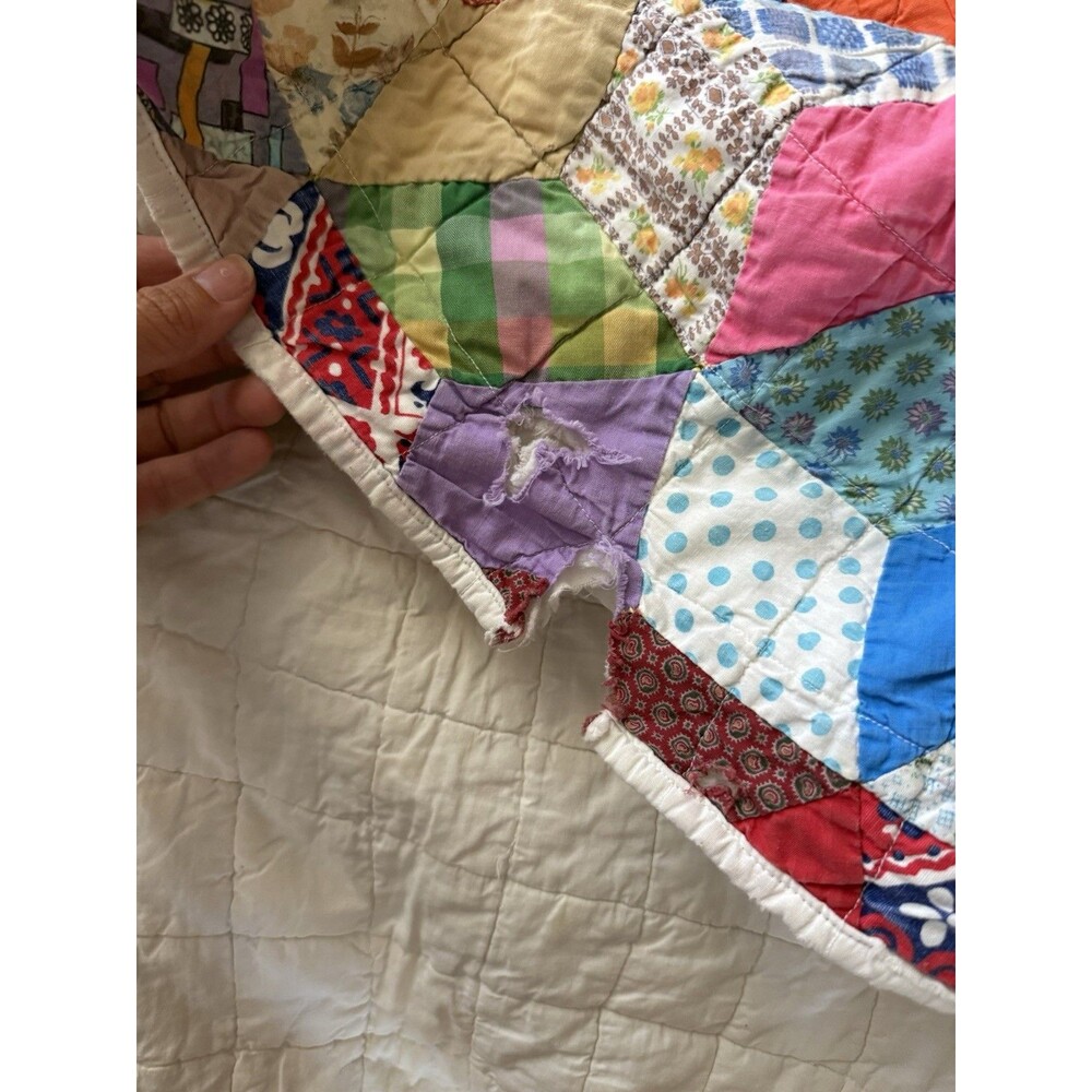 Multicolor Patchwork Quilted Throw Quilt, Rectangular Patchwork Pattern - Picture 7 of 7